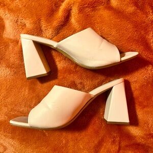 Open Toed White Square Heels